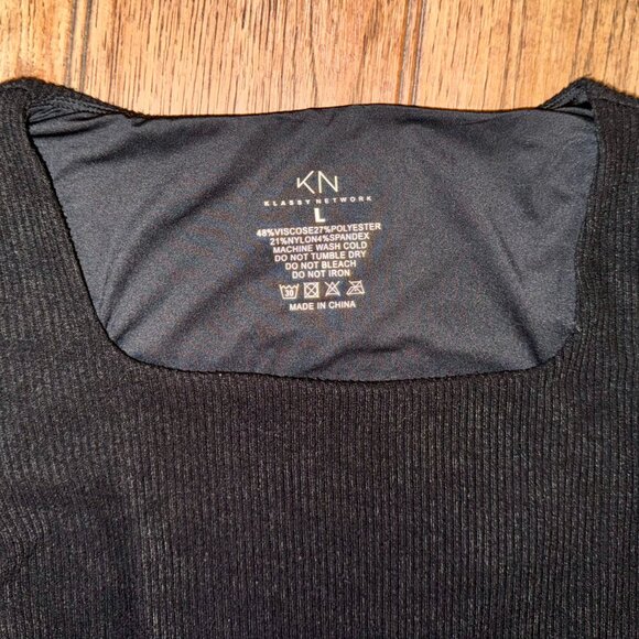 Klassy Network Ribbed Long Sleeve Square Neck Bodysuit | Large Black Bramisuit - Picture 6 of 13